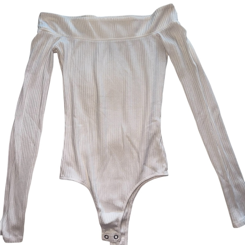 Hollister Off-Shoulder Ribbed Long Sleeve One-Piece Bodysuit - White